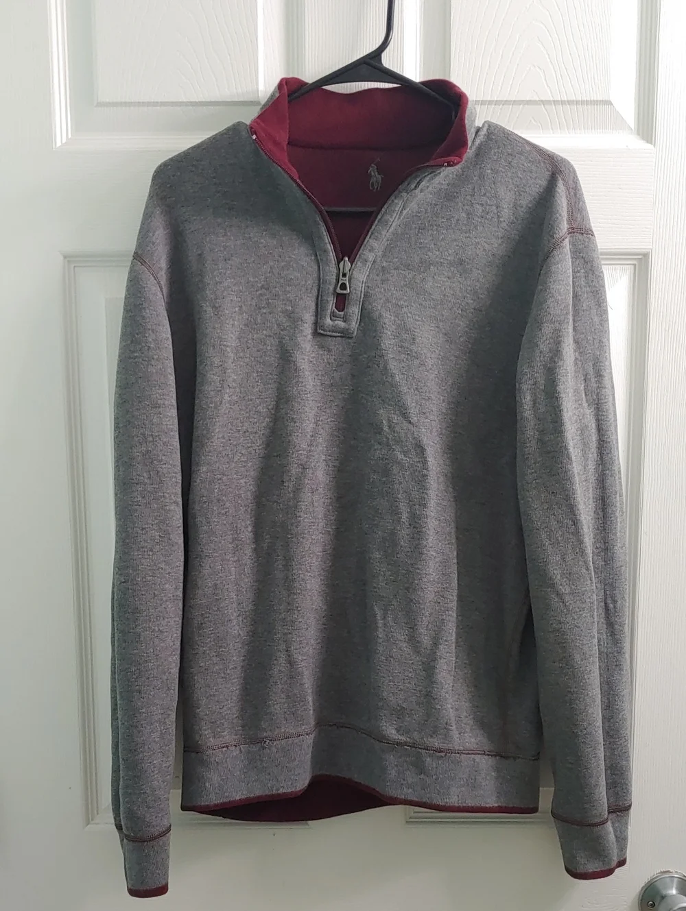Polo Ralph Lauren Reversible Quarter Zip NWT Mens Gray Maroon Cotton Knit Size M